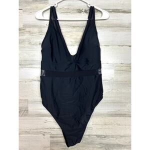 Cupshe Womens Plus 1X Black Mesh Padded One Piece Swimsuit Cheeky NWT Beach Swim